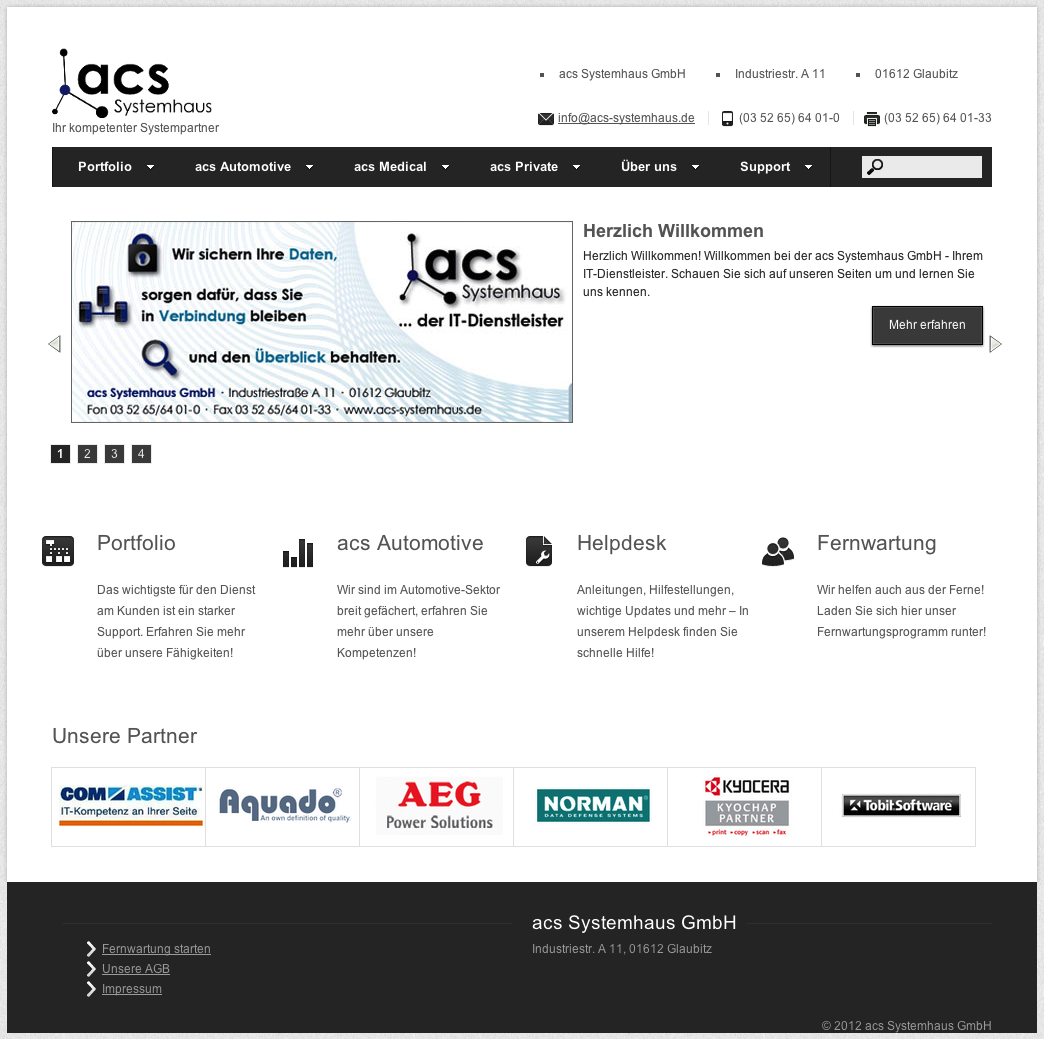 Screenshot der Website acs Systemhaus