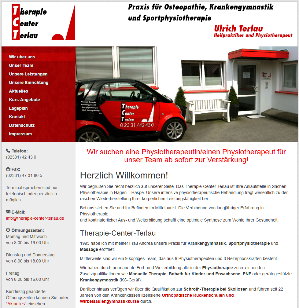 Screenshot der Website Therapie Center Terlau